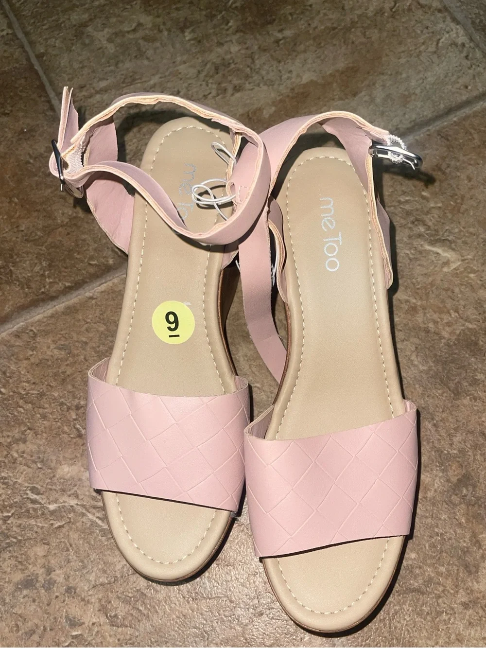 me too Pale Pink Braided Front Ankle-Strap wedge